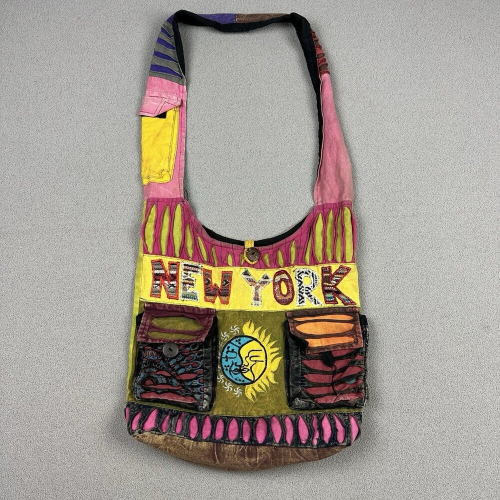 Patchwork New York Crossbody Shoulder Bag Purse Hippie Boho Razor Cut Cotton 820